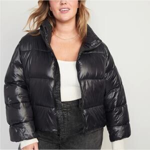 Old Navy Frost Free Short Puffer Jacket Sz XXL Black Full Zip Water Resistant